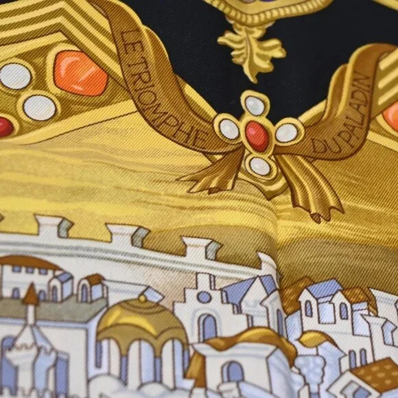 HERMES XL Carre Scarf Le Triomphe du Paladin 100% Silk Black Gold 69RL761 - Picture 7 of 10